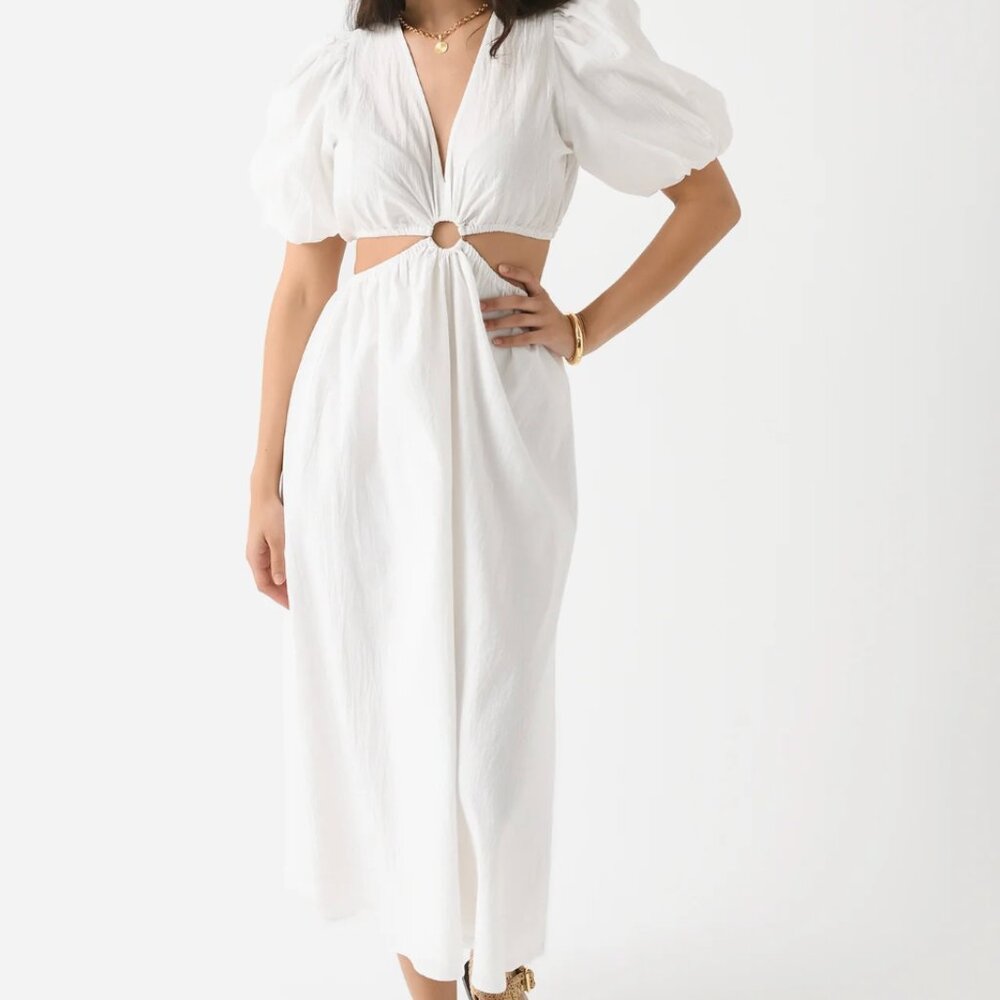 Deluc Pisarro Cut Out Detail Dress with in White Cotton | Size M